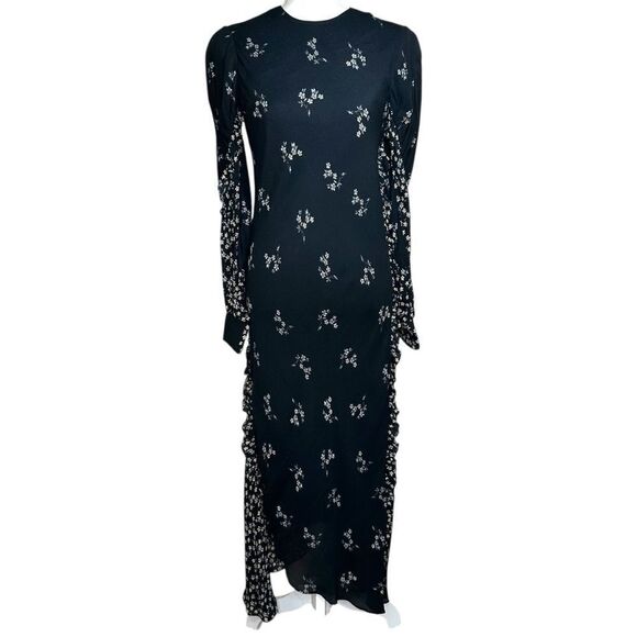 Tibi Black Multi Lila Floral Print Florence Midi Ruffle Long Dress Size 00‎ - Picture 1 of 13
